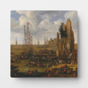 A Capriccio View Of A Busy Harbour Scene Plaque