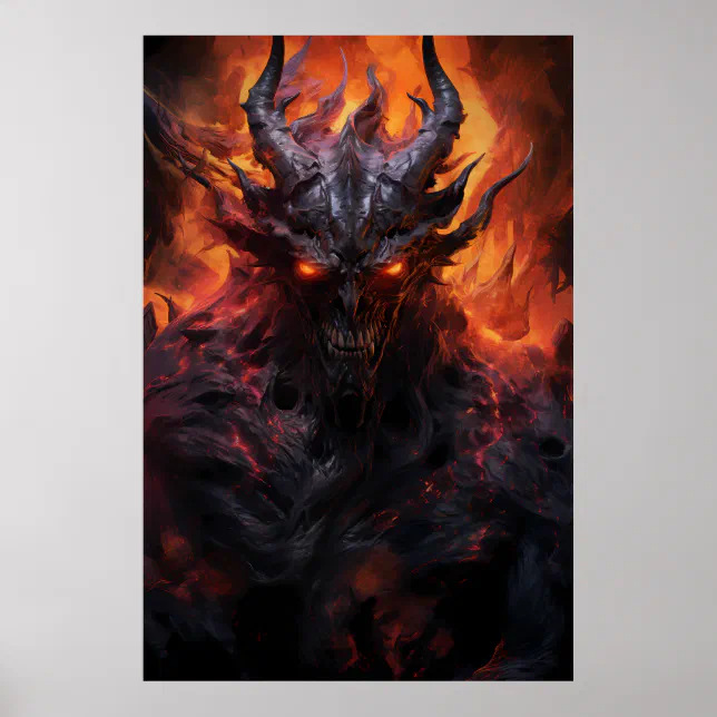A Captivating Art Painting of a Fiery Hell Demon Poster | Zazzle