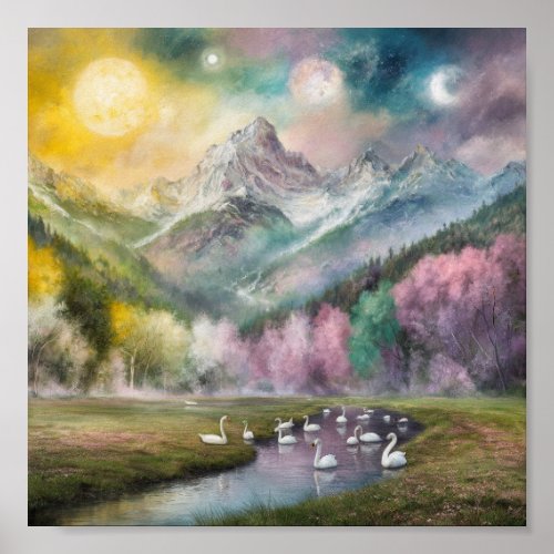 A captivating mountainscape painting poster