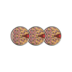 A captivating oriental pattern adorned with red fl golf ball marker