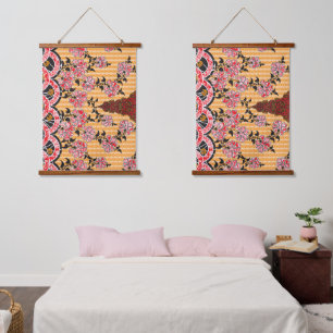 A captivating oriental pattern adorned with red fl hanging tapestry