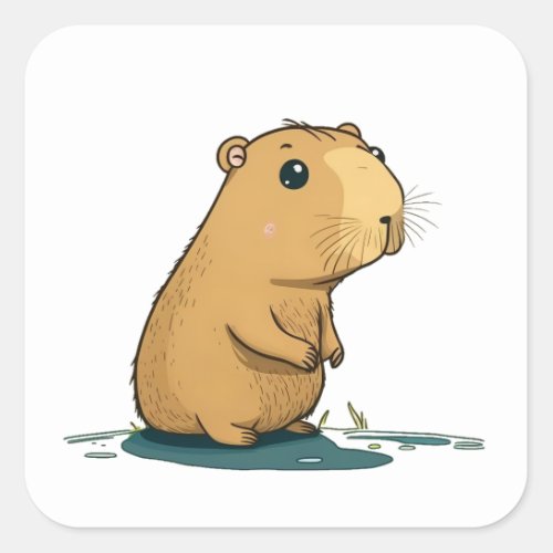 a capybara at the watering hole square sticker