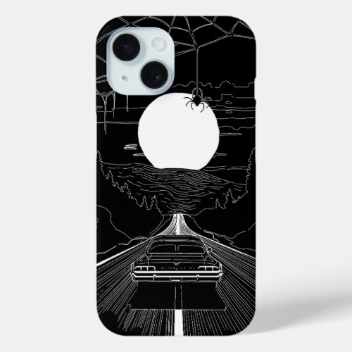 A car driving through the forest and mountains iPhone 15 case
