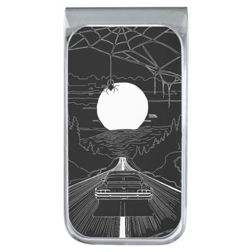 A car driving through the forest and mountains silver finish money clip