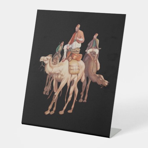 A caravan of Arabian camels traveling at night Pedestal Sign