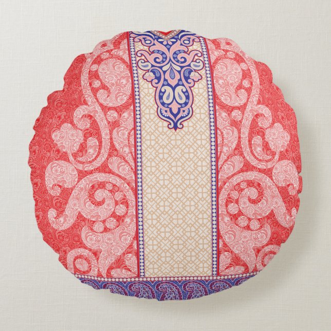 a card with a red heart on it round pillow (Front)