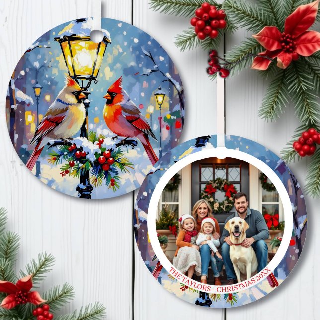 A Cardinal Christmas Photo Template Personalized Metal Ornament (Creator Uploaded)