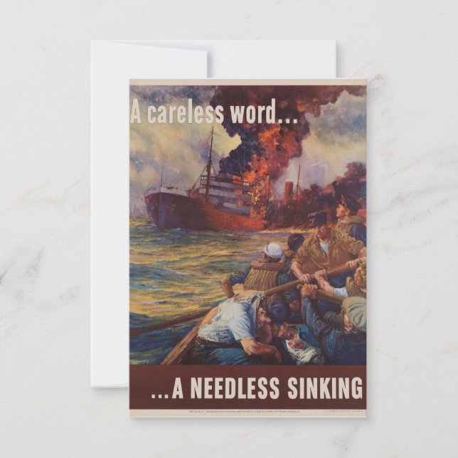 A Careless Word... A Needless Sinking WWII Poster Invitation (Front)