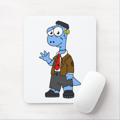A Cartoon Brontosaur Dressed Up As Frankenstein Mouse Pad