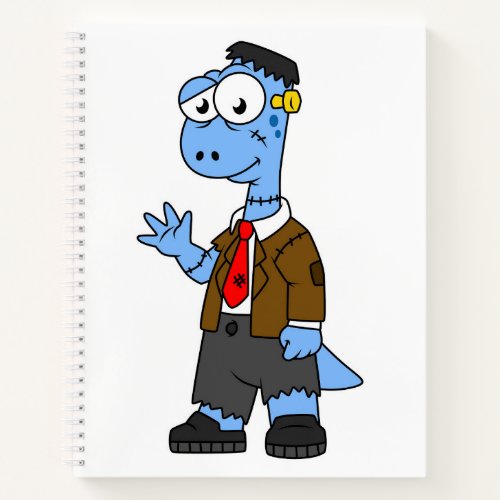 A Cartoon Brontosaur Dressed Up As Frankenstein Notebook