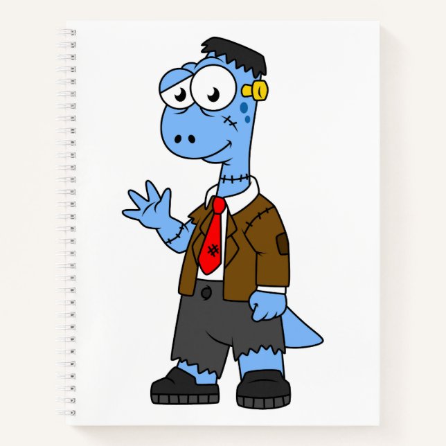 A Cartoon Brontosaur Dressed Up As Frankenstein. Notebook (Front)