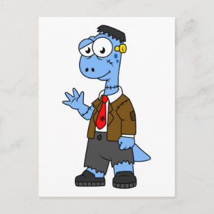 A Cartoon Brontosaur Dressed Up As Frankenstein. Postcard