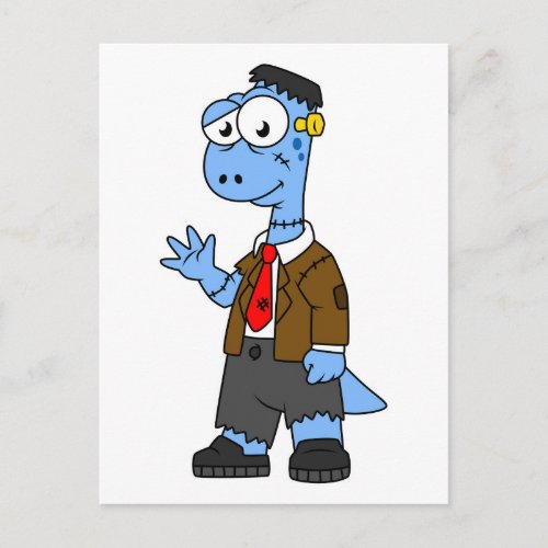 A Cartoon Brontosaur Dressed Up As Frankenstein Postcard