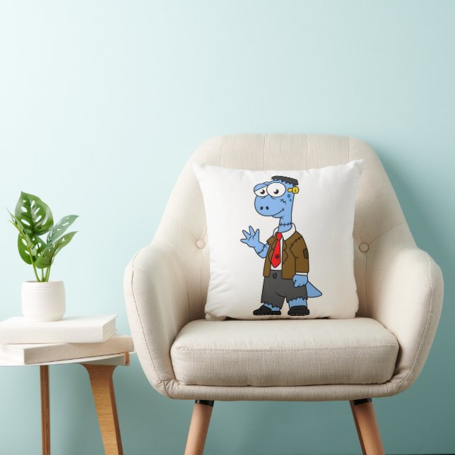 A Cartoon Brontosaur Dressed Up As Frankenstein. Throw Pillow (Chair)