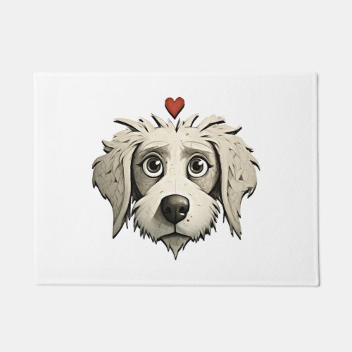 A Cartoon Canine with a Loving Heart Doormat