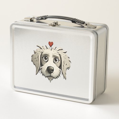 A Cartoon Canine with a Loving Heart Metal Lunch Box