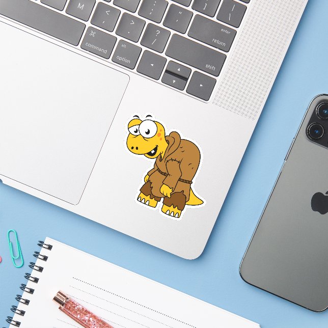 A Cartoon Dinosaur Hunchback. Sticker (Laptop w/ iPhone)