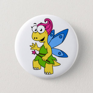 A Cartoon Fairysaur Dinosaur. Button