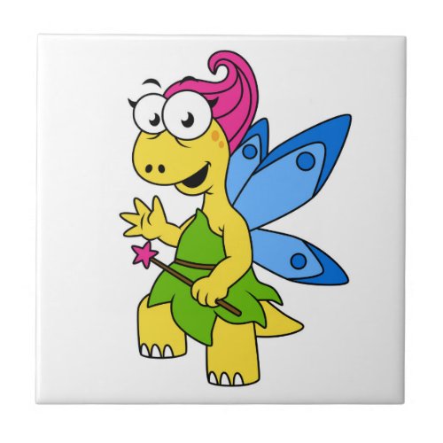 A Cartoon Fairysaur Dinosaur Ceramic Tile