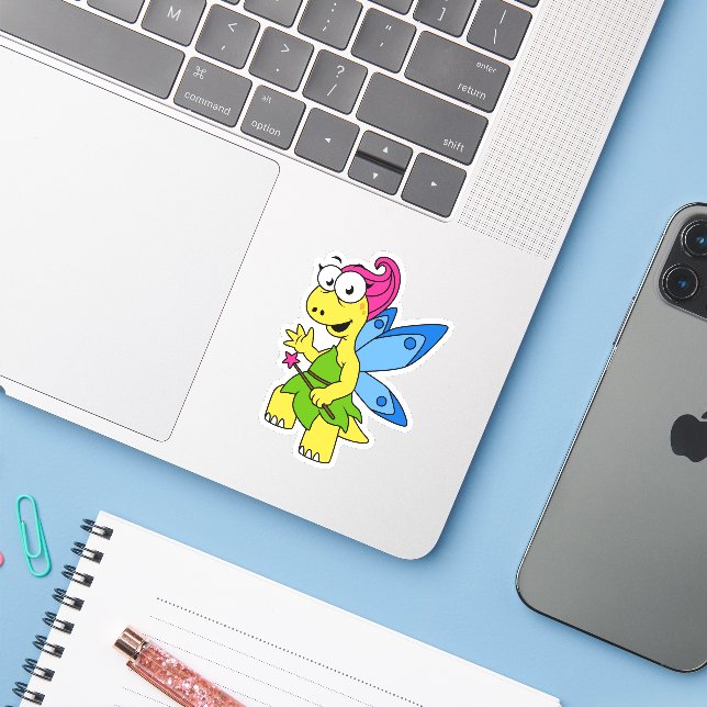 A Cartoon Fairysaur Dinosaur. Sticker (Laptop w/ iPhone)