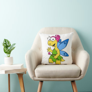 A Cartoon Fairysaur Dinosaur. Throw Pillow