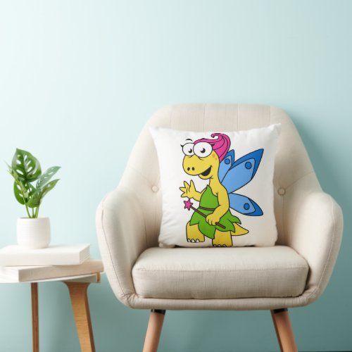 A Cartoon Fairysaur Dinosaur Throw Pillow