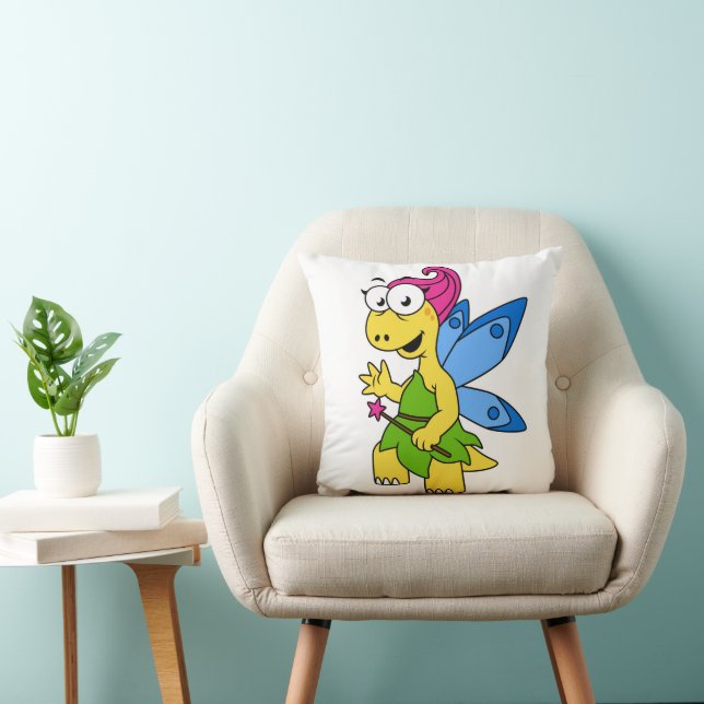 A Cartoon Fairysaur Dinosaur. Throw Pillow (Chair)