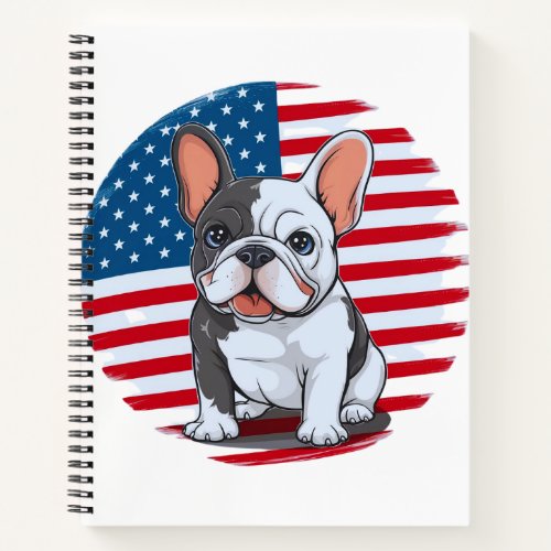 A cartoon French bulldog with American flag1 Notebook