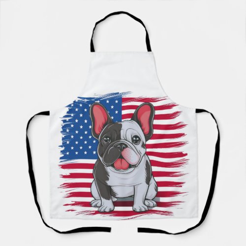 A cartoon French bulldog with American flag2 Apron