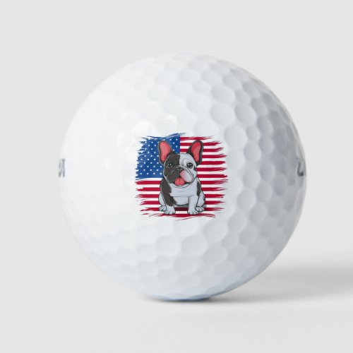 A cartoon French bulldog with American flag2 Golf Balls