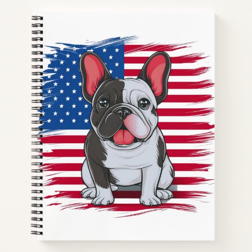 A cartoon French bulldog with American flag2 Notebook