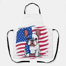 A cartoon French bulldog with American flag Apron