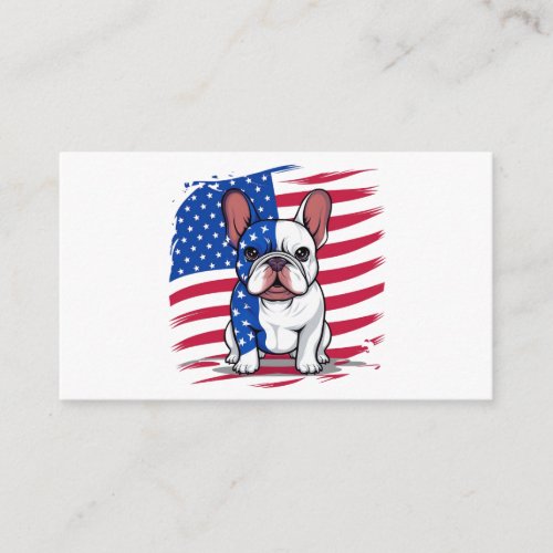 A cartoon French bulldog with American flag Enclosure Card