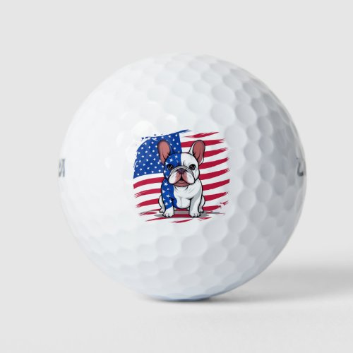 A cartoon French bulldog with American flag Golf Balls