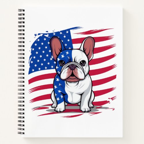 A cartoon French bulldog with American flag Notebook