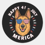 A cartoon German Shepherd in American flag(2) Classic Round Sticker