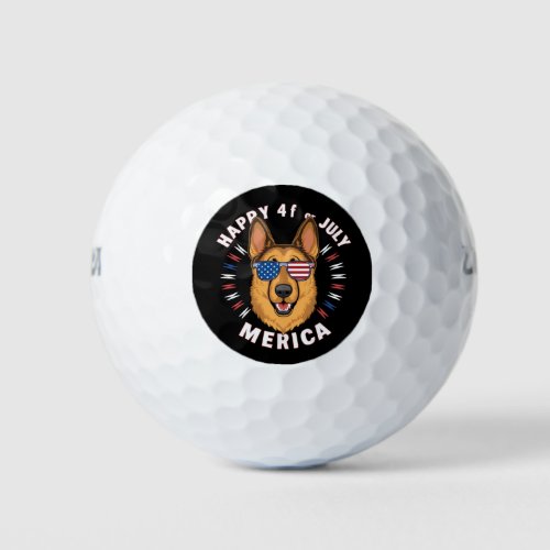 A cartoon German Shepherd in American flag2 Golf Balls