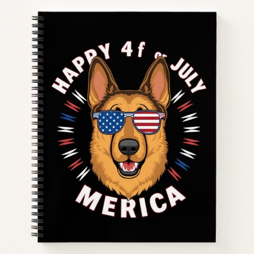 A cartoon German Shepherd in American flag2 Notebook