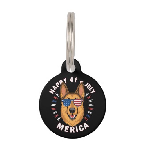 A cartoon German Shepherd in American flag2 Pet ID Tag