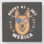 A cartoon German Shepherd in American flag(2) Stone Coaster