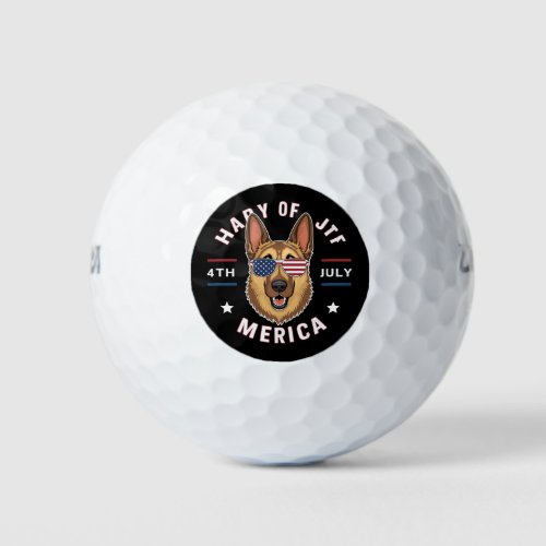 A cartoon German Shepherd in American flag3 Golf Balls