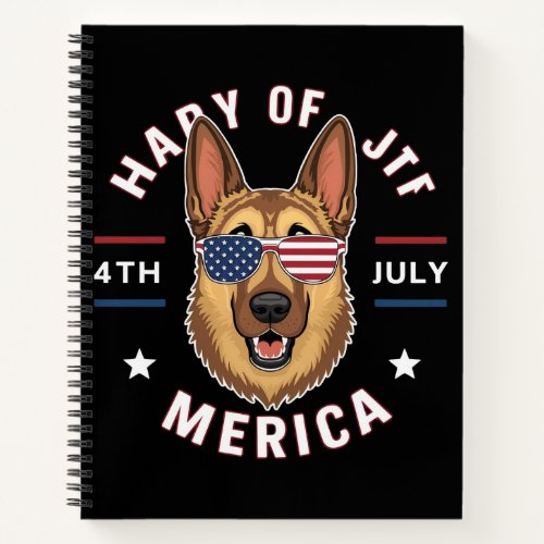A cartoon German Shepherd in American flag3 Notebook