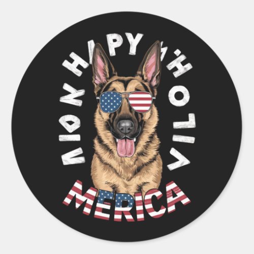 A cartoon German Shepherd in American flag colors  Classic Round Sticker