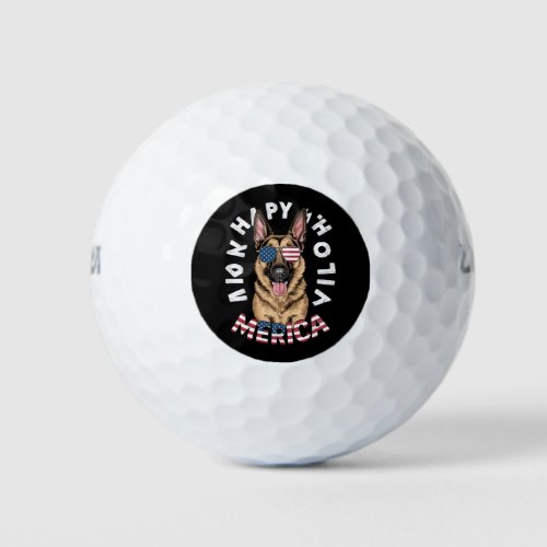 A cartoon German Shepherd in American flag colors  Golf Balls