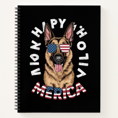 A cartoon German Shepherd in American flag colors  Notebook