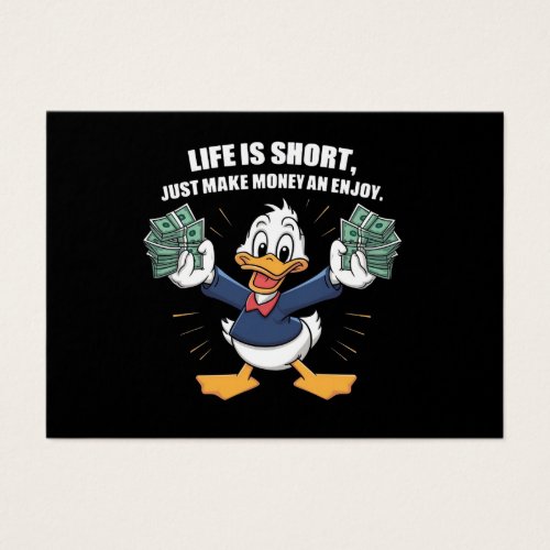  A cartoon happy character duck holding bundles