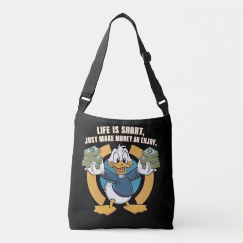  A cartoon happy character duck holding bundles3 Crossbody Bag