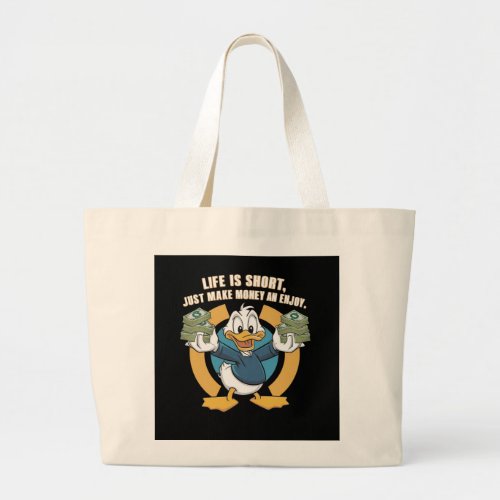  A cartoon happy character duck holding bundles3 Large Tote Bag