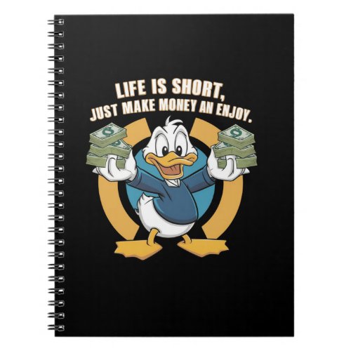  A cartoon happy character duck holding bundles3 Notebook