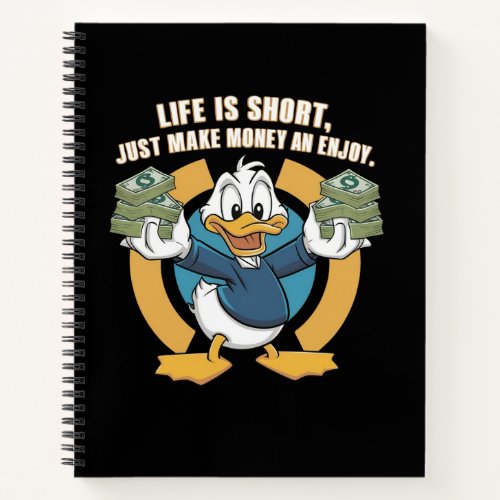  A cartoon happy character duck holding bundles3 Notebook